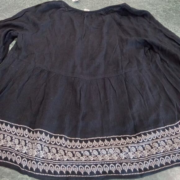 NWT Old Navy Boho Crinkle Gauze Swing Top M Black Peasant Long Sleeve Blouse - Picture 13 of 15